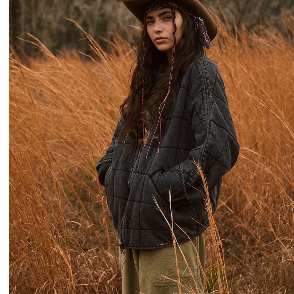 Free people quilted dolman jacket black